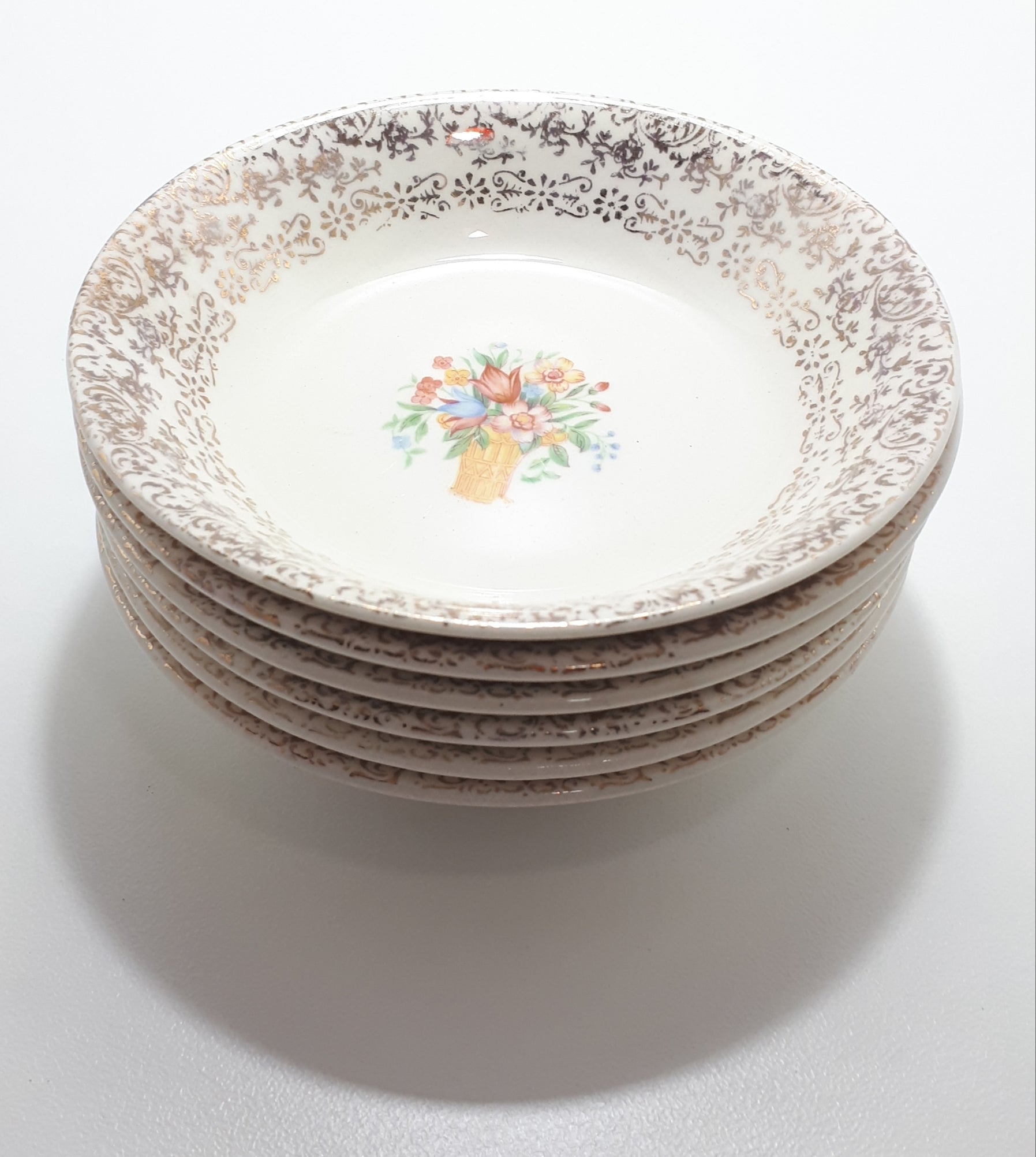 Set of 6 Dainty Gold Chintz & Floral Dessert Bowls