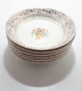 Set of 6 Dainty Gold Chintz & Floral Dessert Bowls