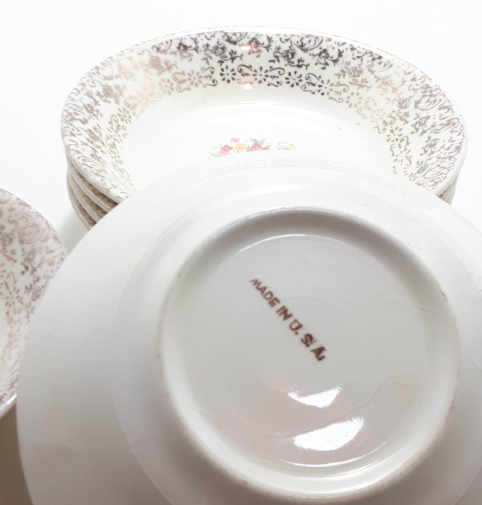 Set of 6 Dainty Gold Chintz & Floral Dessert Bowls