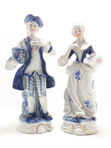 1925-1967 Collectable Fine Porcelain Blue & White Capodimonte Victorian Figurine Pair – Male & Female
