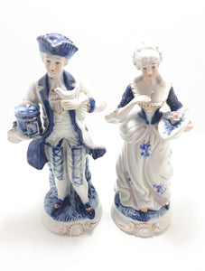 1925-1967 Collectable Fine Porcelain Blue & White Capodimonte Victorian Figurine Pair – Male & Female
