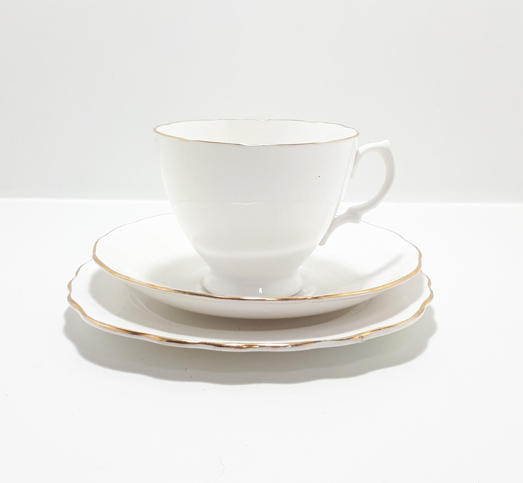 1950’s Royal Vale Pure White With Gold Trim Tea Trio