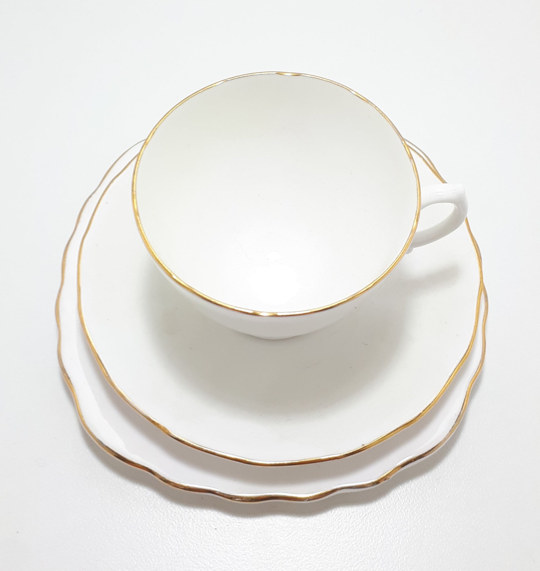 1950’s Royal Vale Pure White With Gold Trim Tea Trio