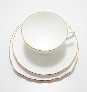 1950’s Royal Vale Pure White With Gold Trim Tea Trio