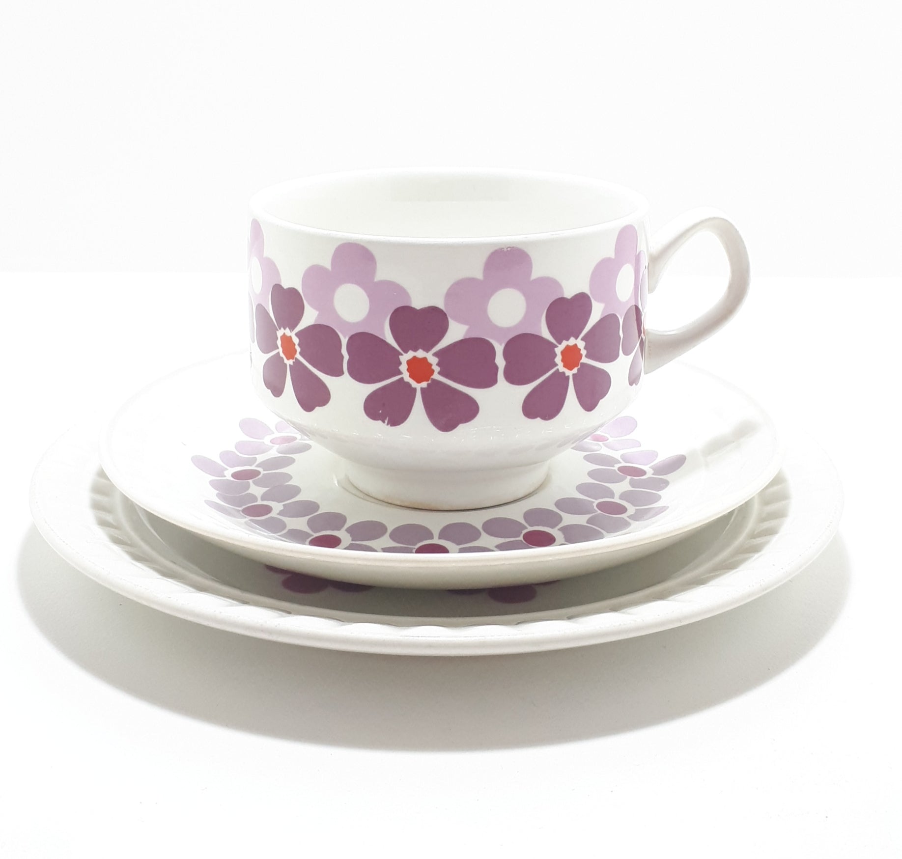 Retro Spanish Pontesa Porcelain Trio – Cup, Saucer & Small Plate
