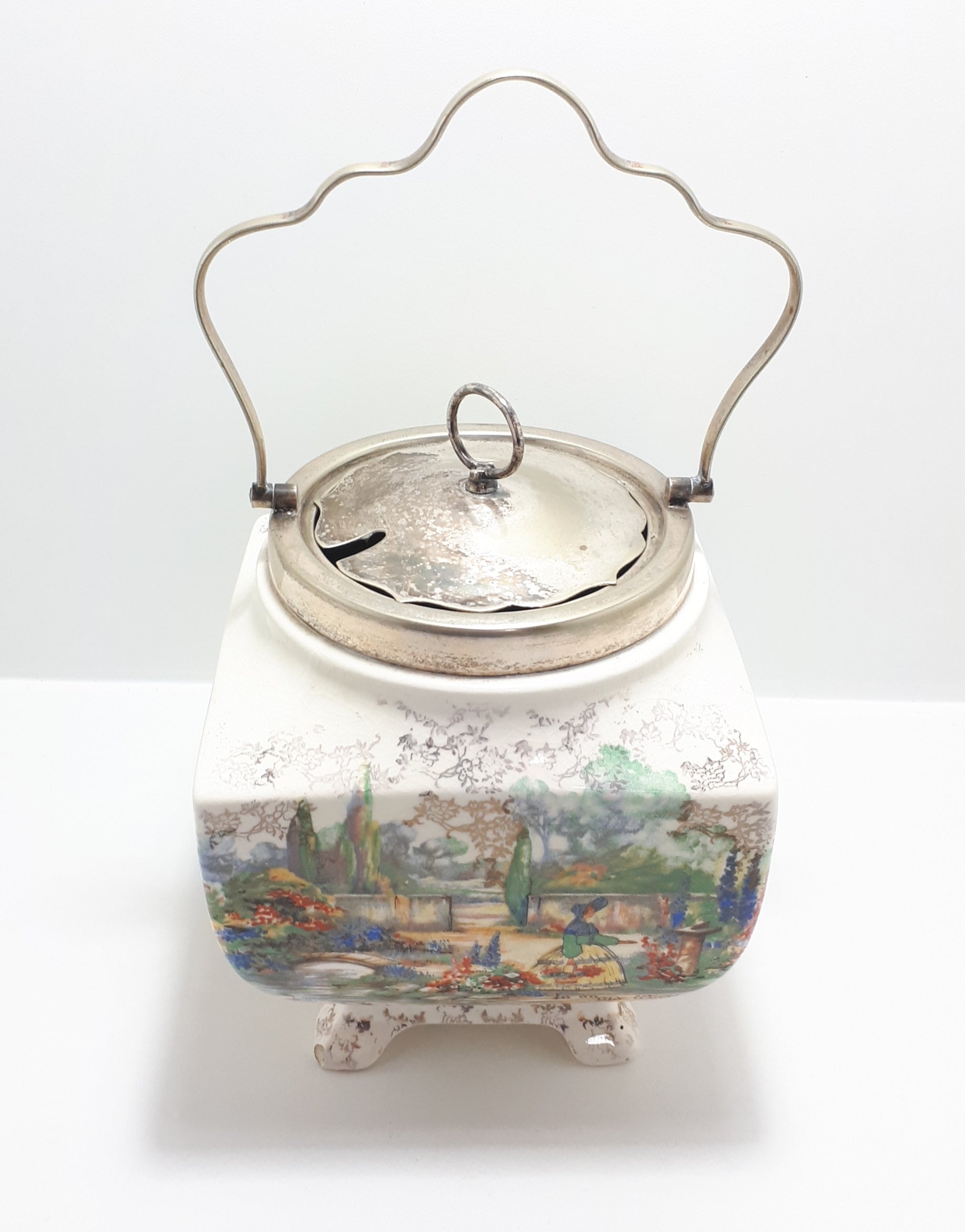 Lancaster & Sandland Ltd “In An Olde World Garden” Crinoline Lady Biscuit Barrel