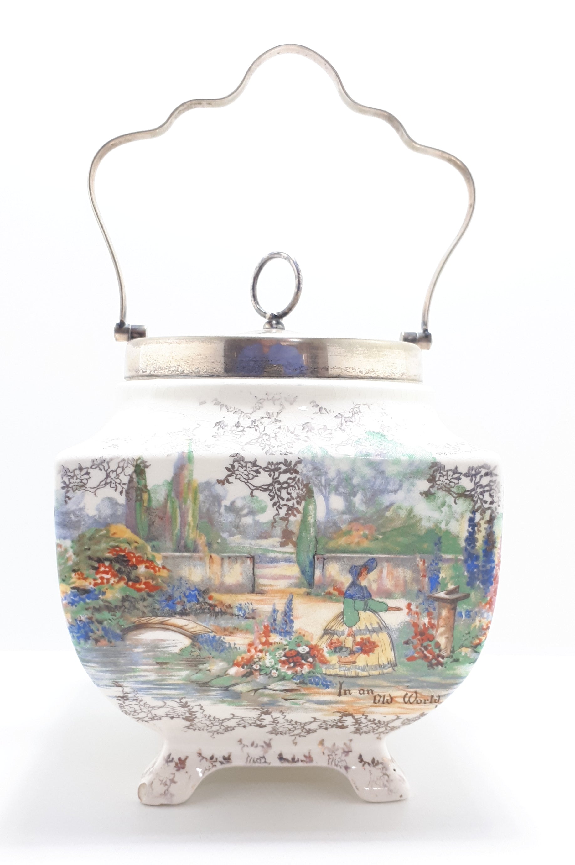 Lancaster & Sandland Ltd “In An Olde World Garden” Crinoline Lady Biscuit Barrel