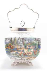 Lancaster & Sandland Ltd “In An Olde World Garden” Crinoline Lady Biscuit Barrel