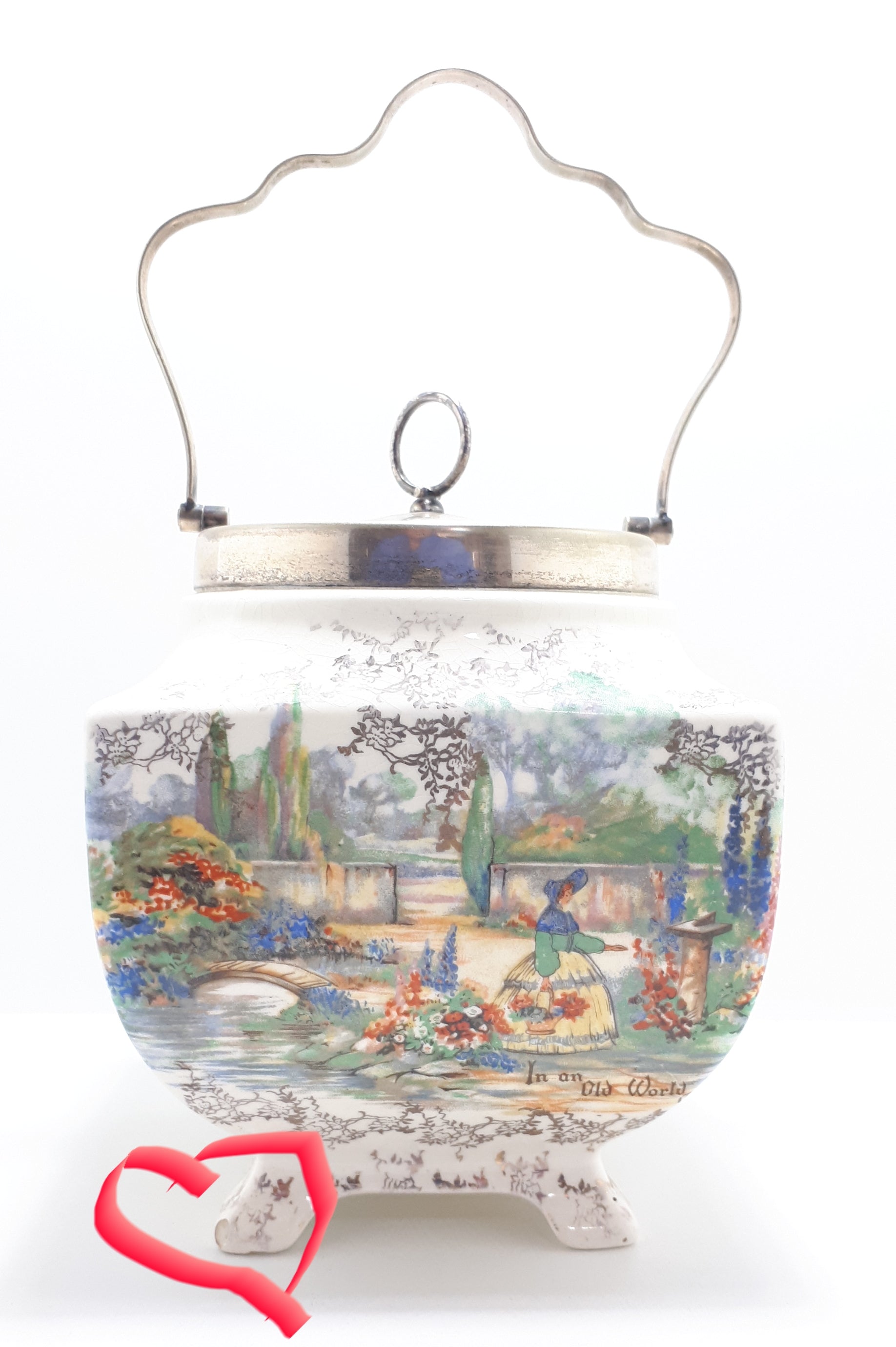 Lancaster & Sandland Ltd “In An Olde World Garden” Crinoline Lady Biscuit Barrel