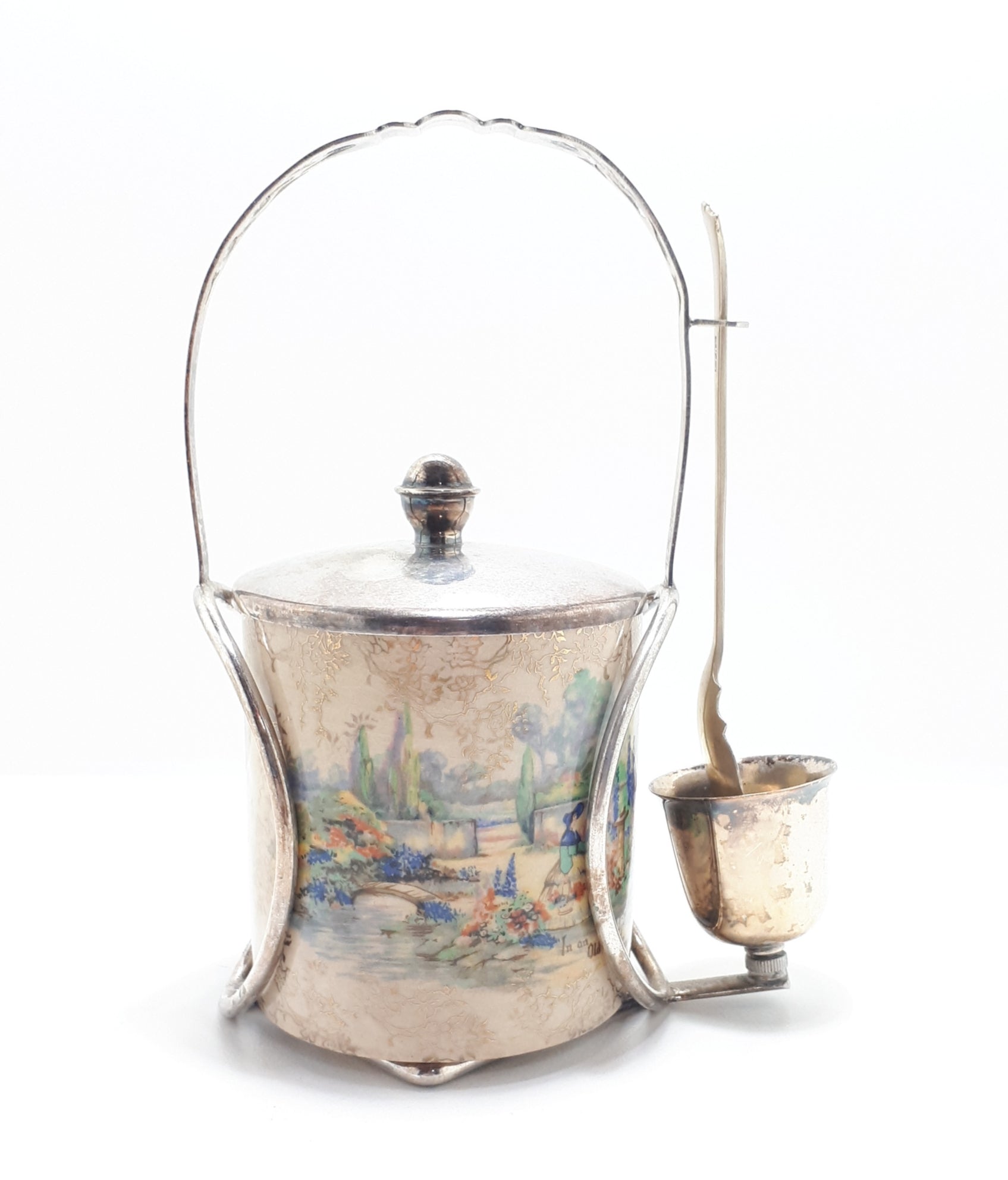 Lancaster & Sandland Ltd “In An Olde World Garden” Crinoline Lady Condiment/Jam Pot With Silver Plated Stand & Spoon