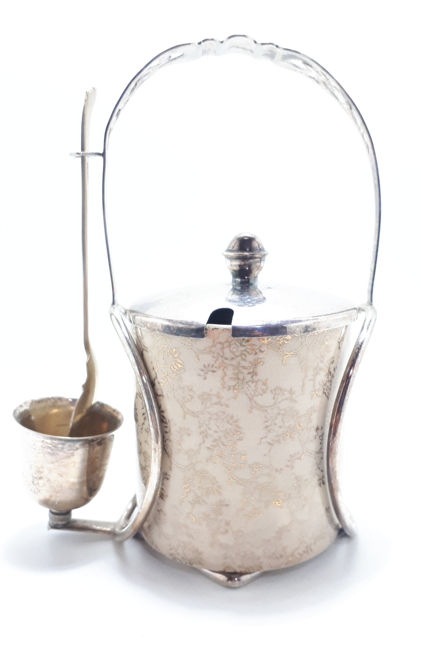Lancaster & Sandland Ltd “In An Olde World Garden” Crinoline Lady Condiment/Jam Pot With Silver Plated Stand & Spoon