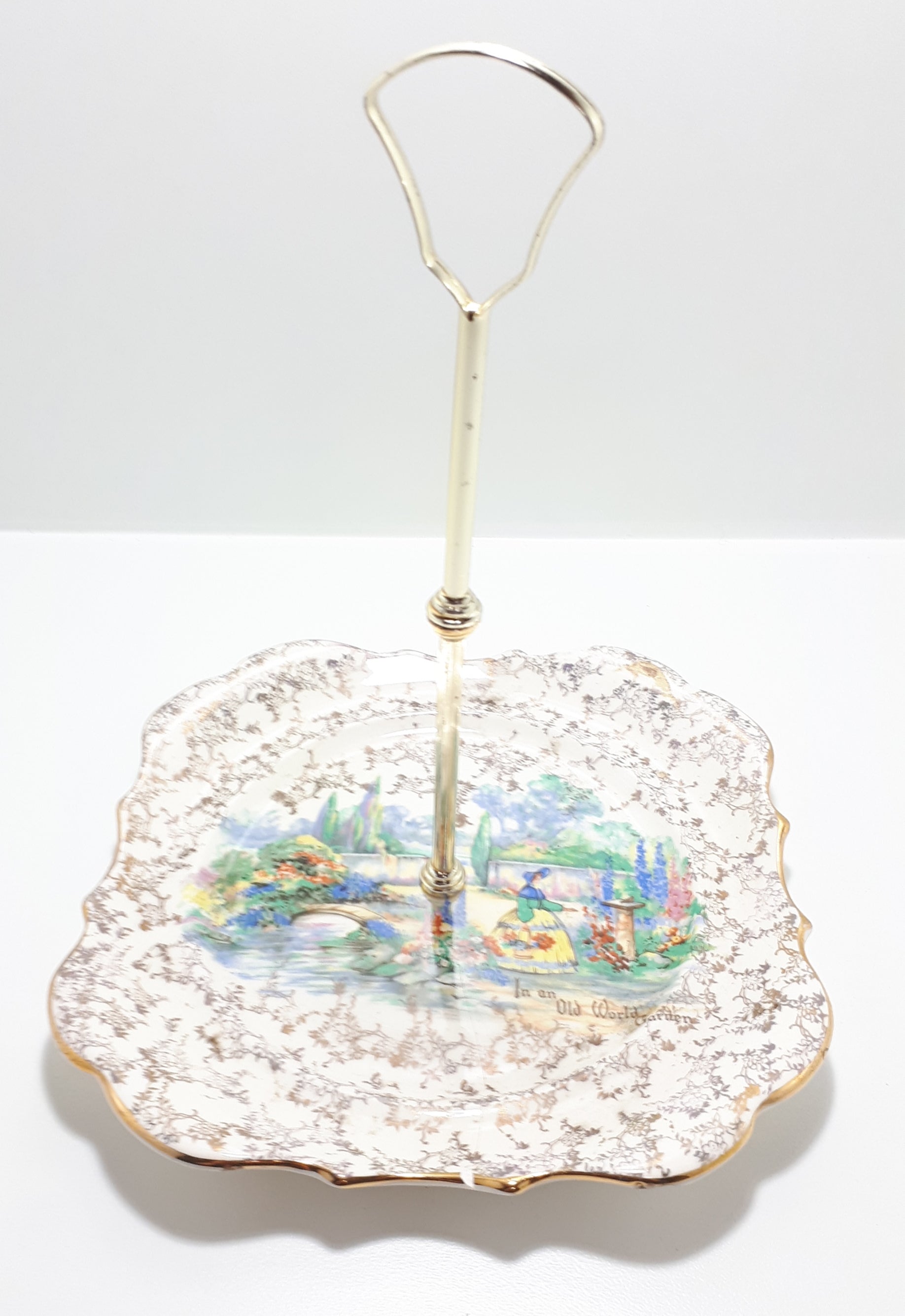 Lancaster & Sandland Ltd “In An Olde World Garden” Crinoline Lady Biscuit Plate With Carry Handle