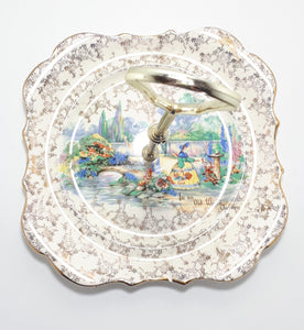Lancaster & Sandland Ltd “In An Olde World Garden” Crinoline Lady Biscuit Plate With Carry Handle