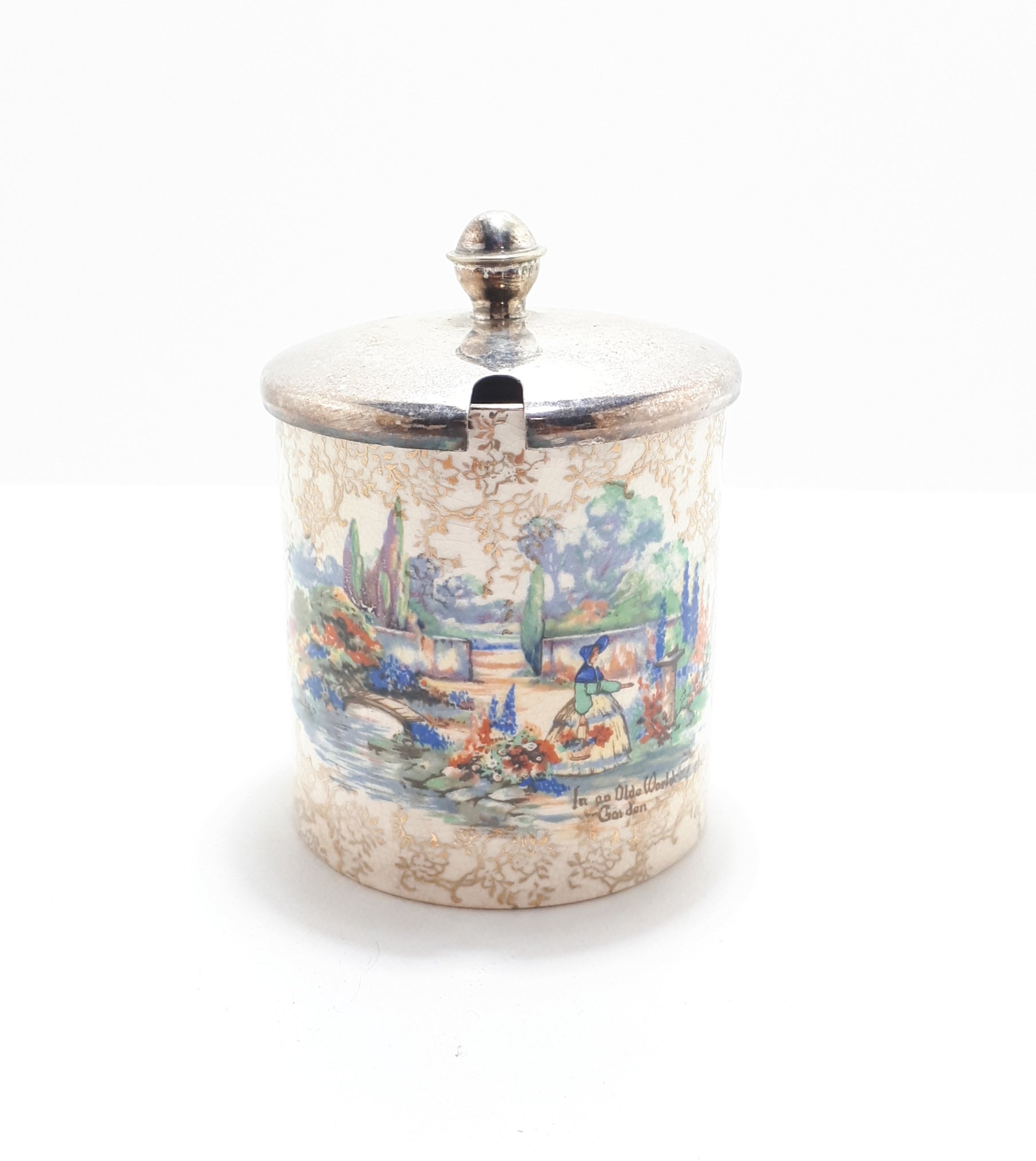 Lancaster & Sandland Ltd “In An Olde World Garden” Crinoline Lady Condiment/Jam Pot