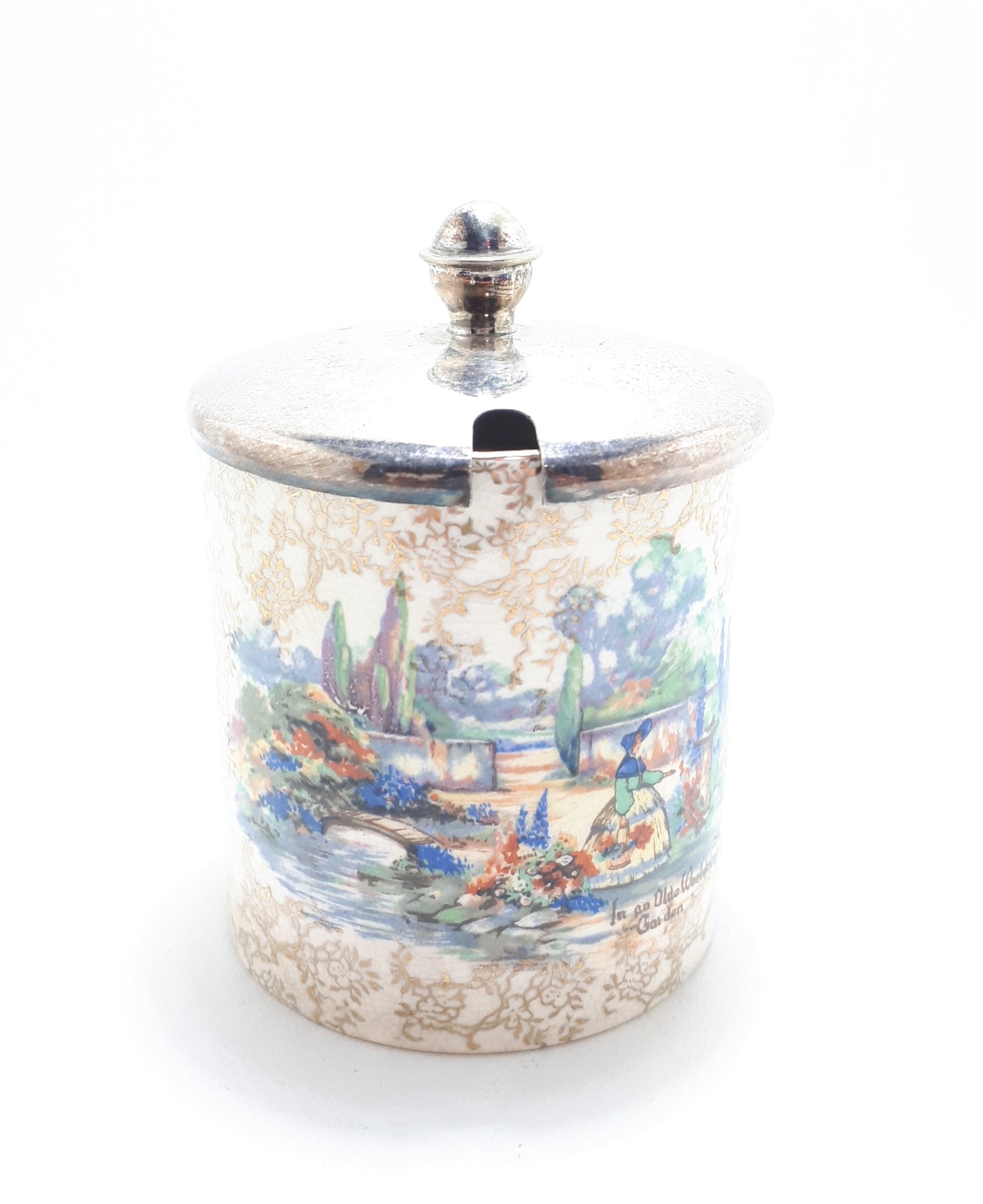 Lancaster & Sandland Ltd “In An Olde World Garden” Crinoline Lady Condiment/Jam Pot
