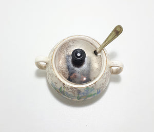 Lancaster & Sandland Ltd “In An Olde World Garden” Crinoline Lady Condiment/ Sugar Pot With Yeoman Plate Spoon