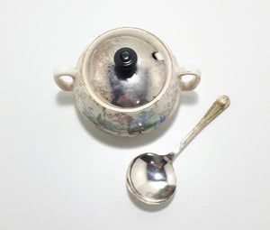 Lancaster & Sandland Ltd “In An Olde World Garden” Crinoline Lady Condiment/ Sugar Pot With Yeoman Plate Spoon