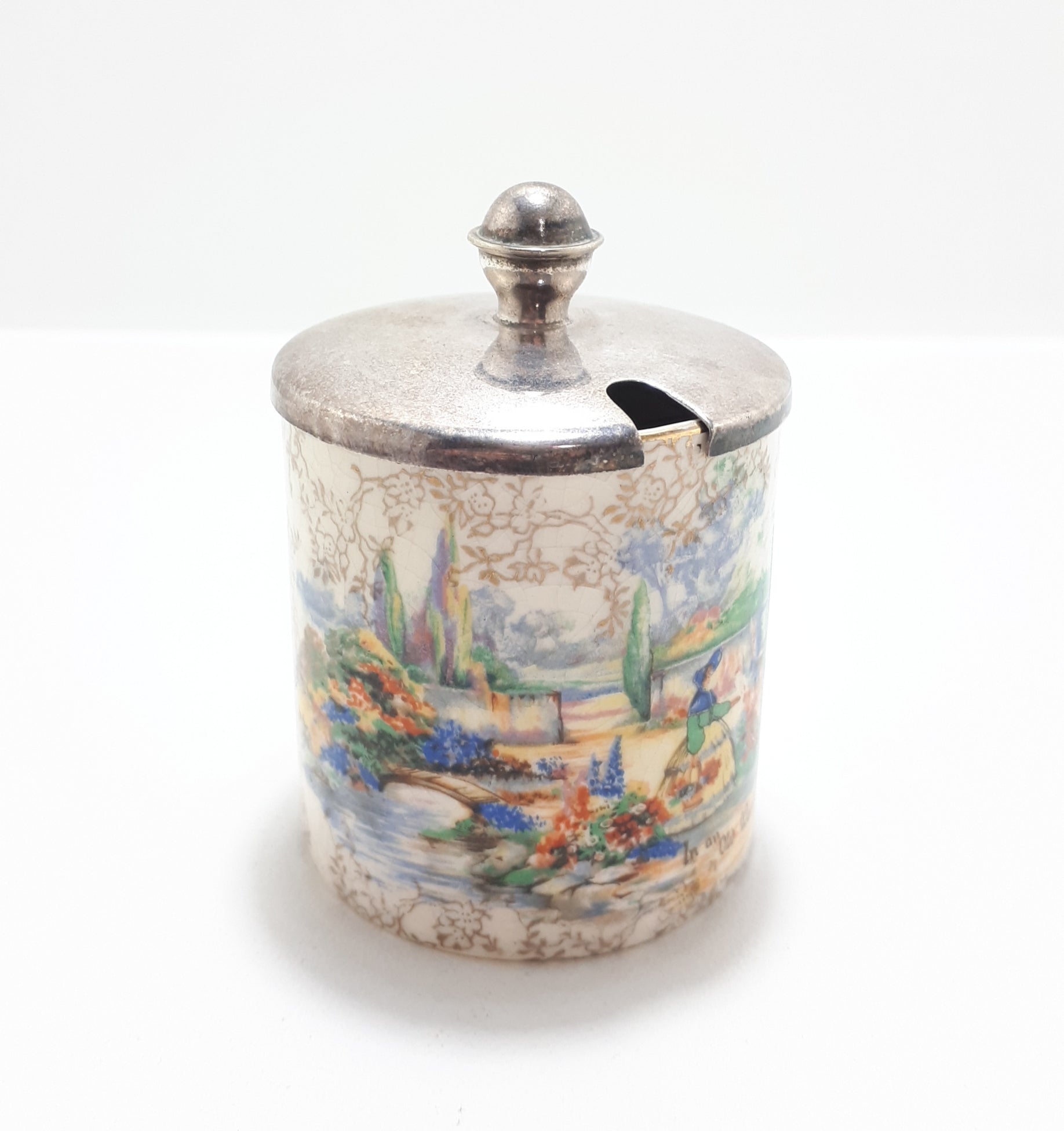 Lancaster & Sandland Ltd “In An Olde World Garden” Crinoline Lady Small Condiment/Jam Pot