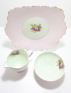 1930’s Foley Bone China Biscuit Plate, Creamer & Open Sugar Bowl