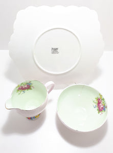 1930’s Foley Bone China Biscuit Plate, Creamer & Open Sugar Bowl