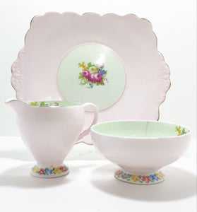 1930’s Foley Bone China Biscuit Plate, Creamer & Open Sugar Bowl