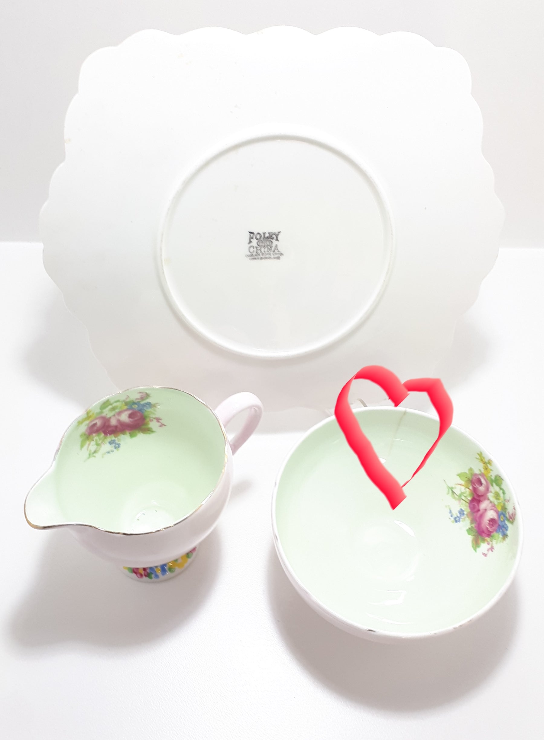 1930’s Foley Bone China Biscuit Plate, Creamer & Open Sugar Bowl