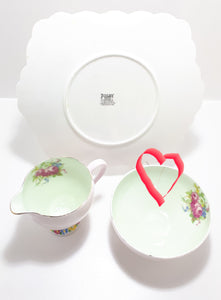 1930’s Foley Bone China Biscuit Plate, Creamer & Open Sugar Bowl