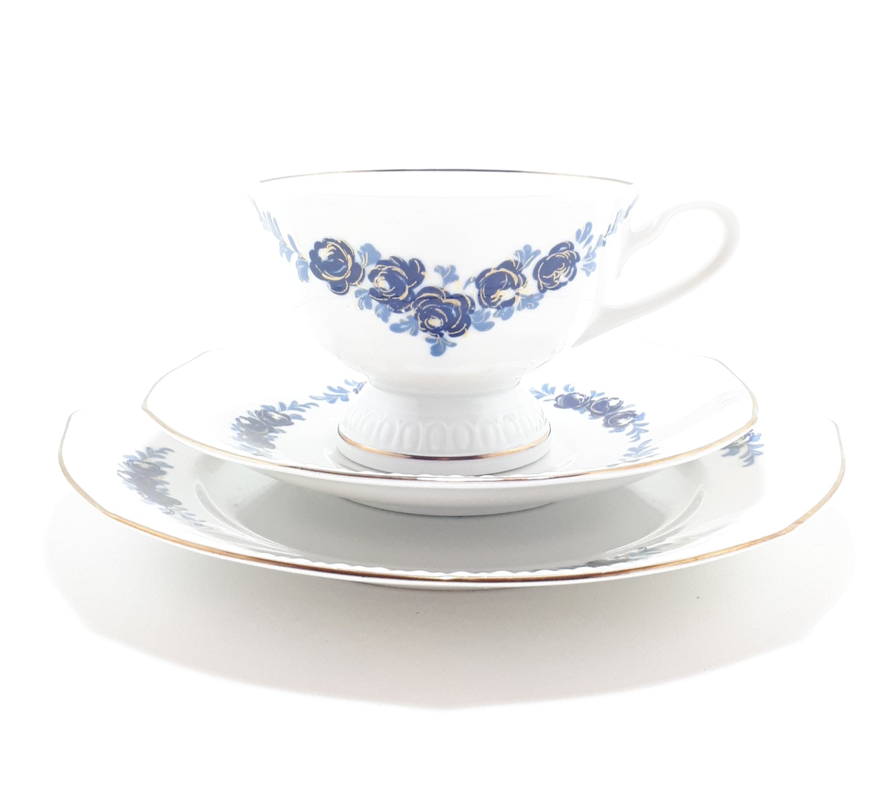 Blue & White (Echt Kobalt) Colditz Porcelain Tea Trio