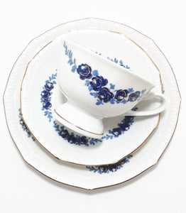 Blue & White (Echt Kobalt) Colditz Porcelain Tea Trio