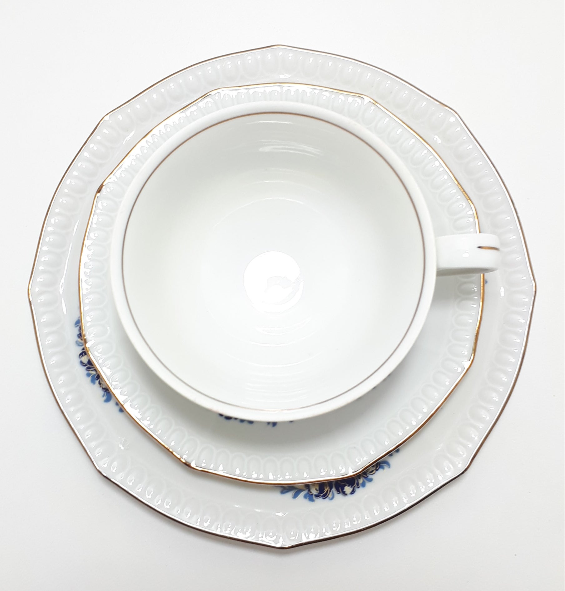 Blue & White (Echt Kobalt) Colditz Porcelain Tea Trio