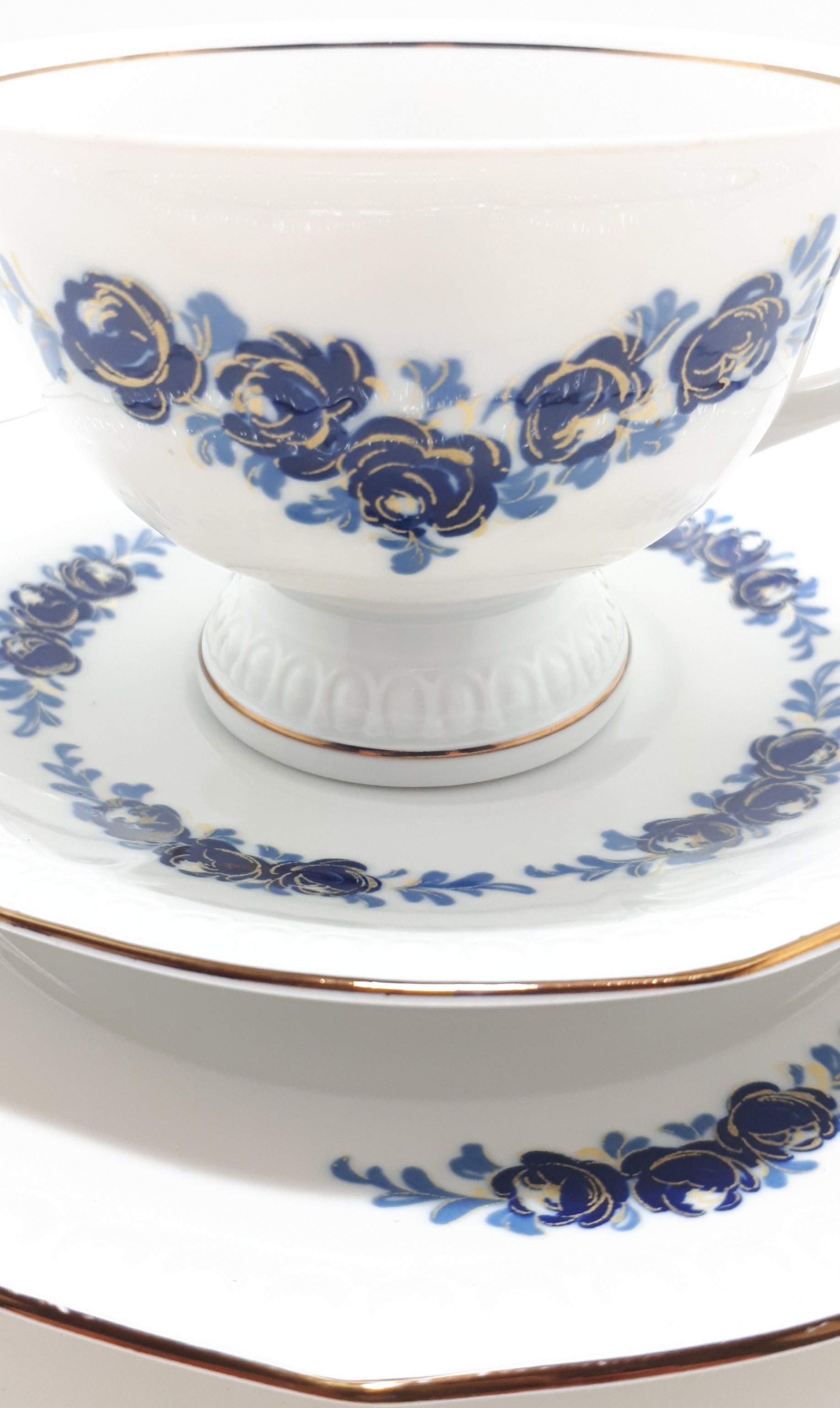 Blue & White (Echt Kobalt) Colditz Porcelain Tea Trio