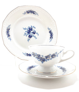 Blue & White (Echt Kobalt) Colditz Porcelain Tea Trio