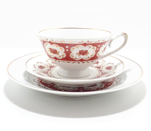 White, Red & Gold Colditz Porcelain Tea Trio