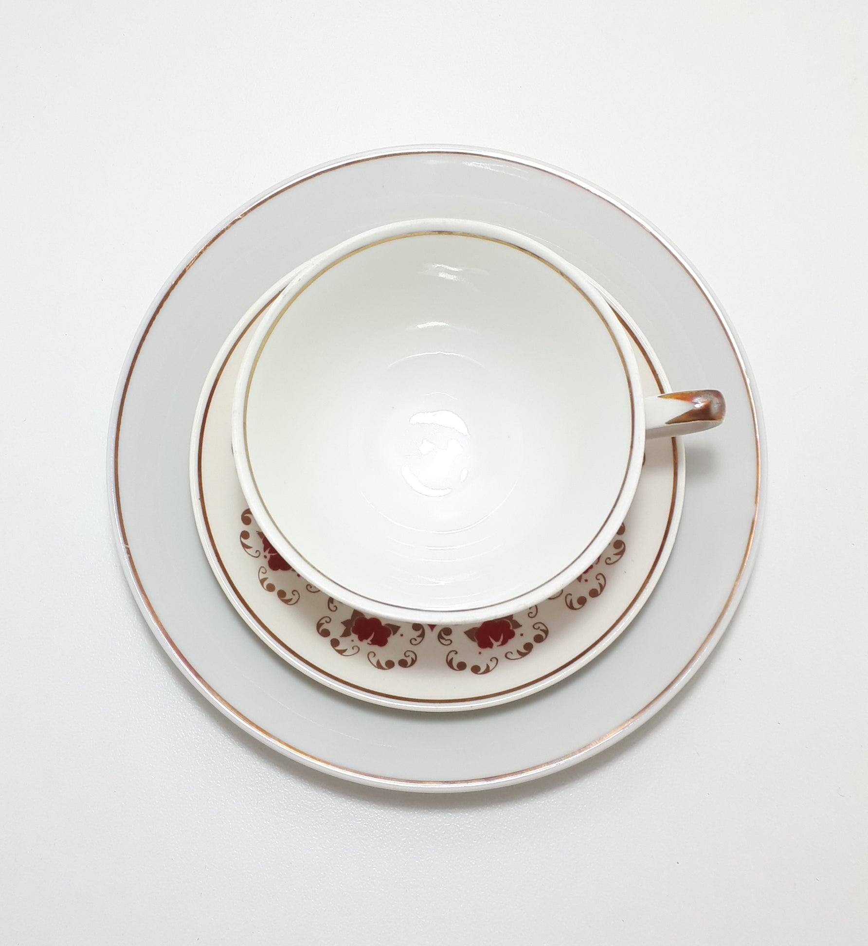 White, Red & Gold Colditz Porcelain Tea Trio