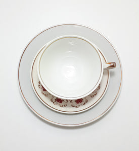 White, Red & Gold Colditz Porcelain Tea Trio