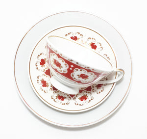 White, Red & Gold Colditz Porcelain Tea Trio