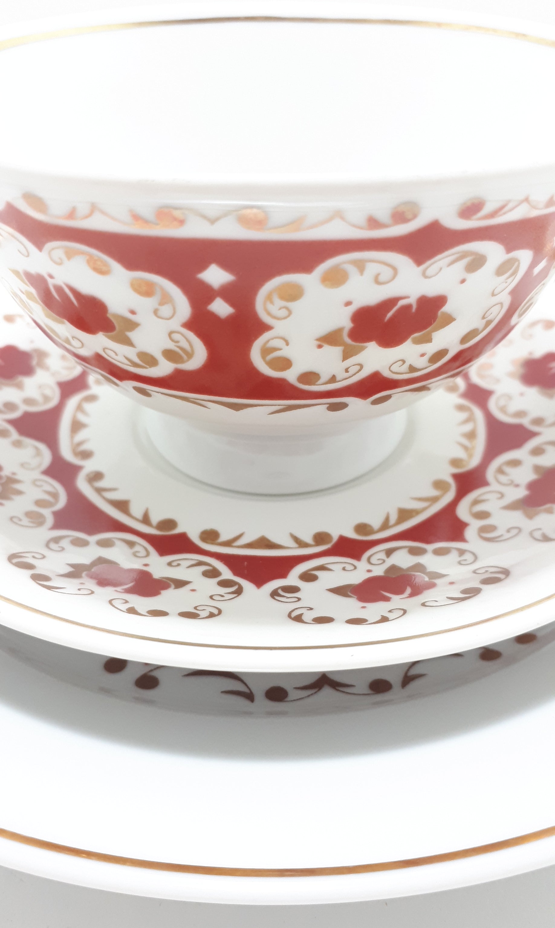 White, Red & Gold Colditz Porcelain Tea Trio