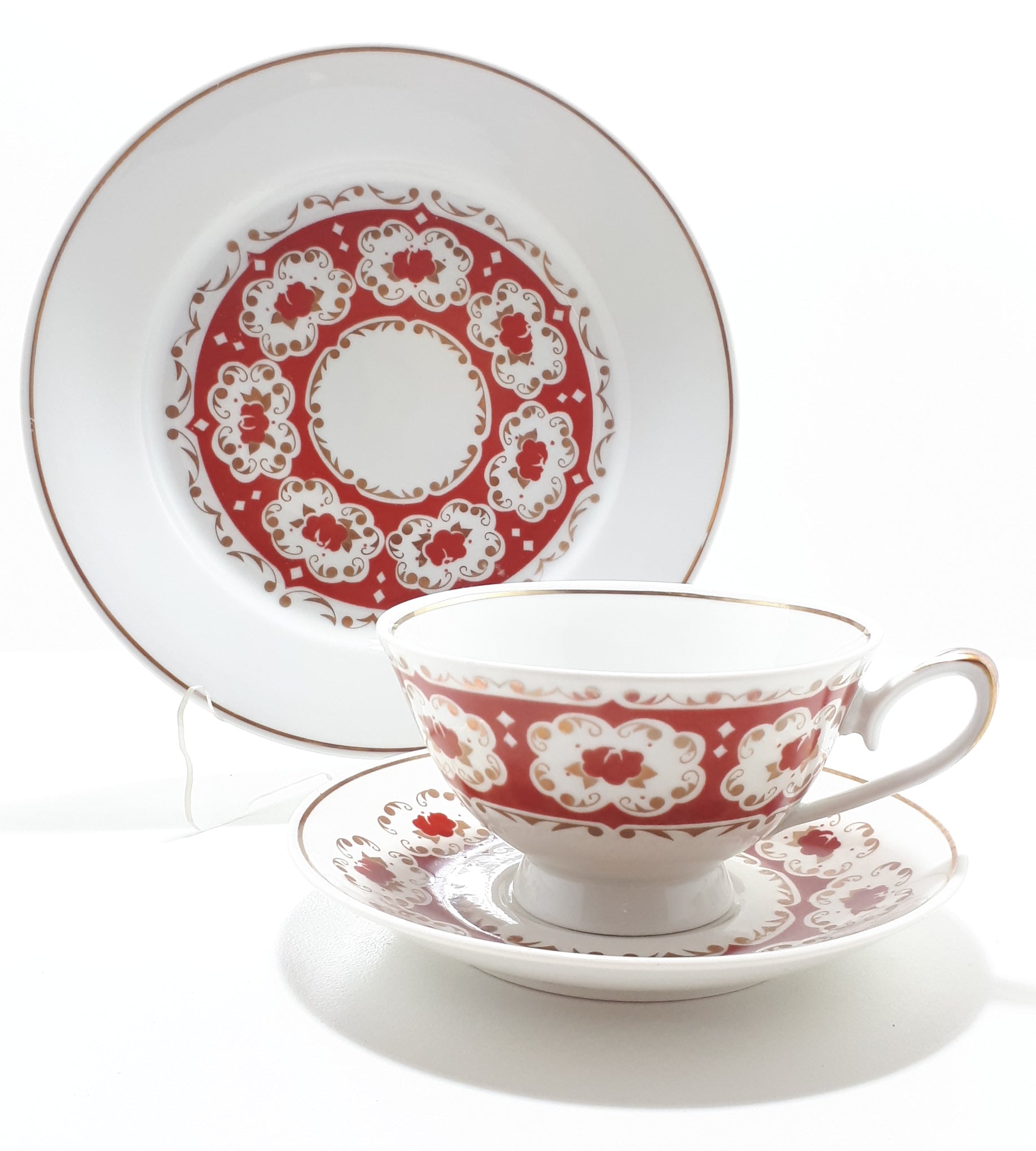 White, Red & Gold Colditz Porcelain Tea Trio