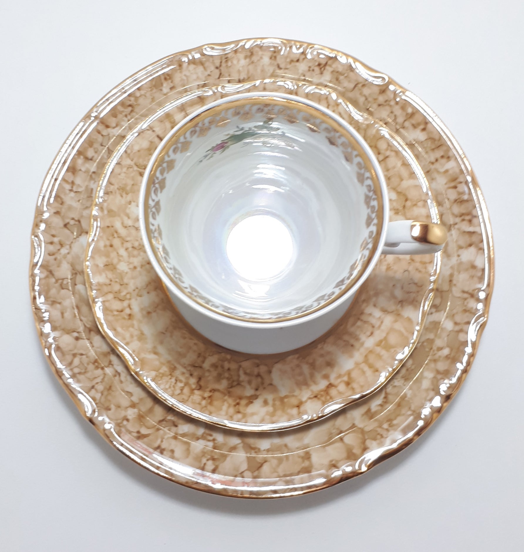 Pracownia Ceramiczna Lustre Ware Tea Trio – Soft Brown Marble Effect