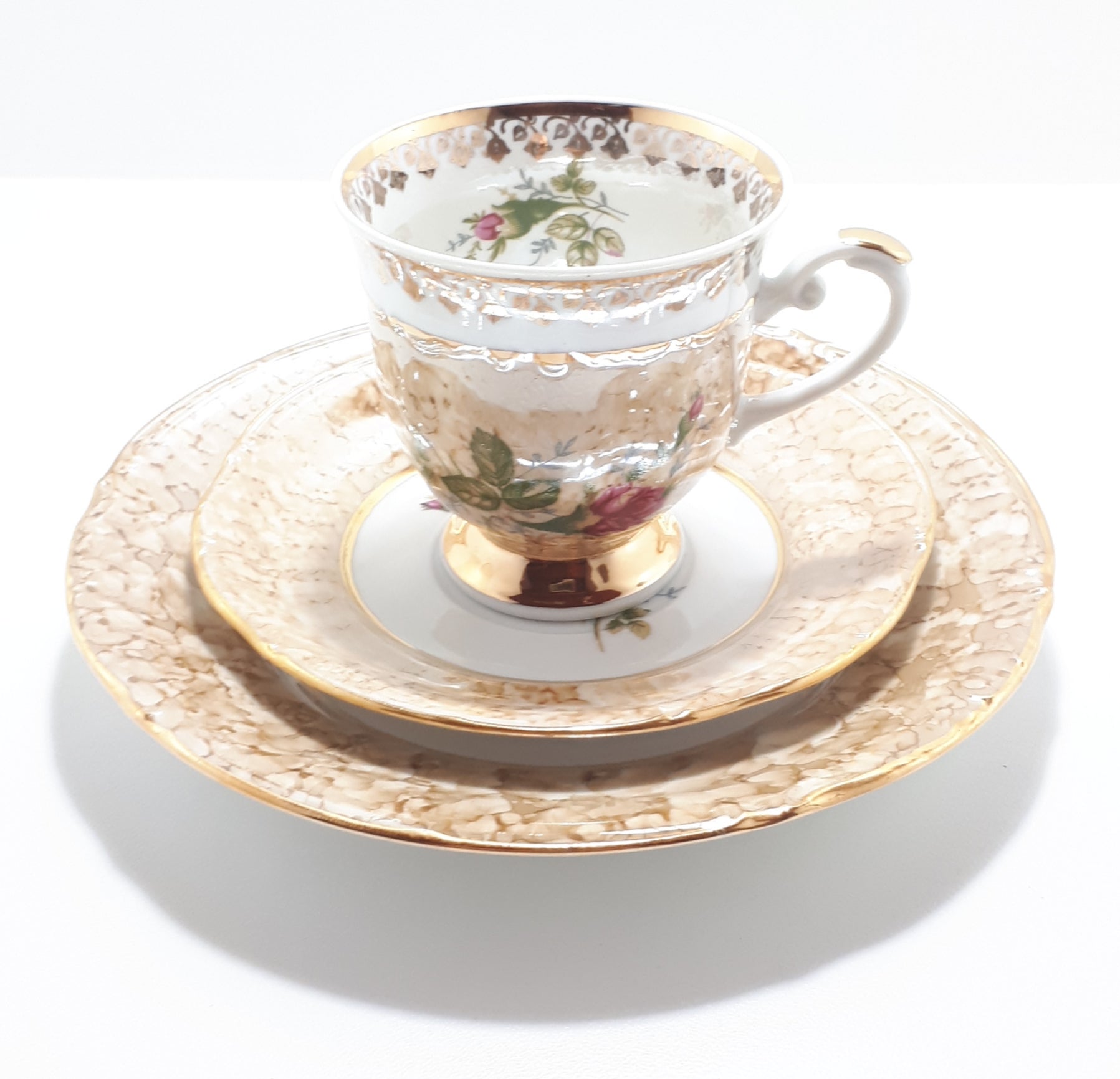 Pracownia Ceramiczna Lustre Ware Tea Trio – Soft Brown Marble Effect