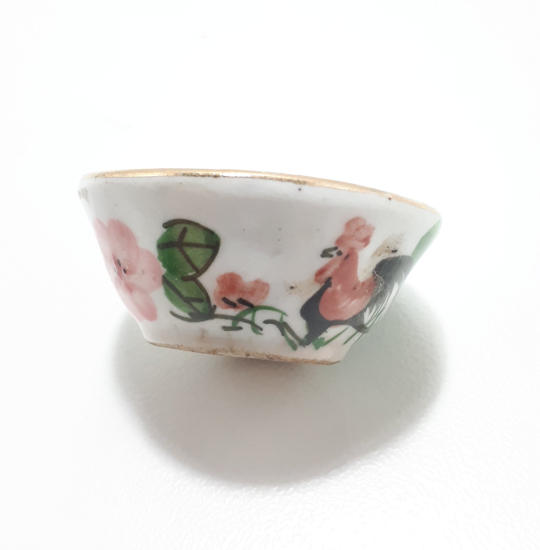 Very Tiny But Detailed Fine Porcelain Bowl With Gold Trim