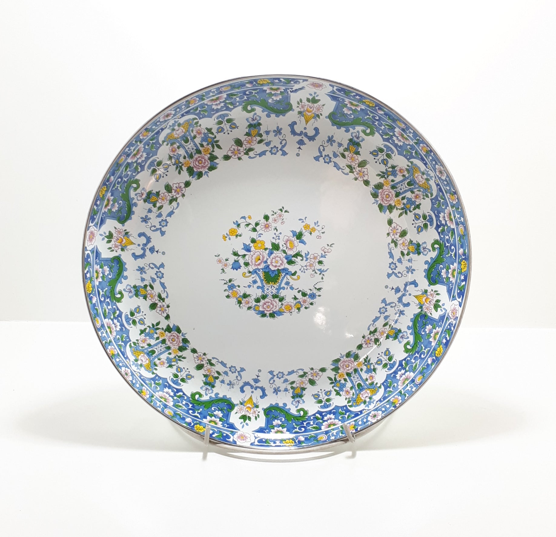 Contemporary Decorated Enamel Fruit Plate On 3 Feet