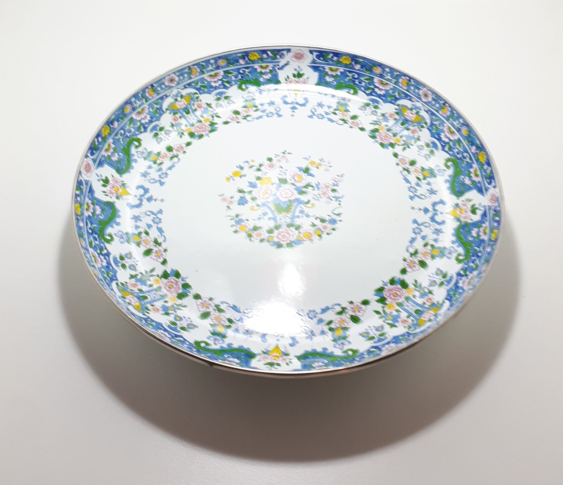 Contemporary Decorated Enamel Fruit Plate On 3 Feet