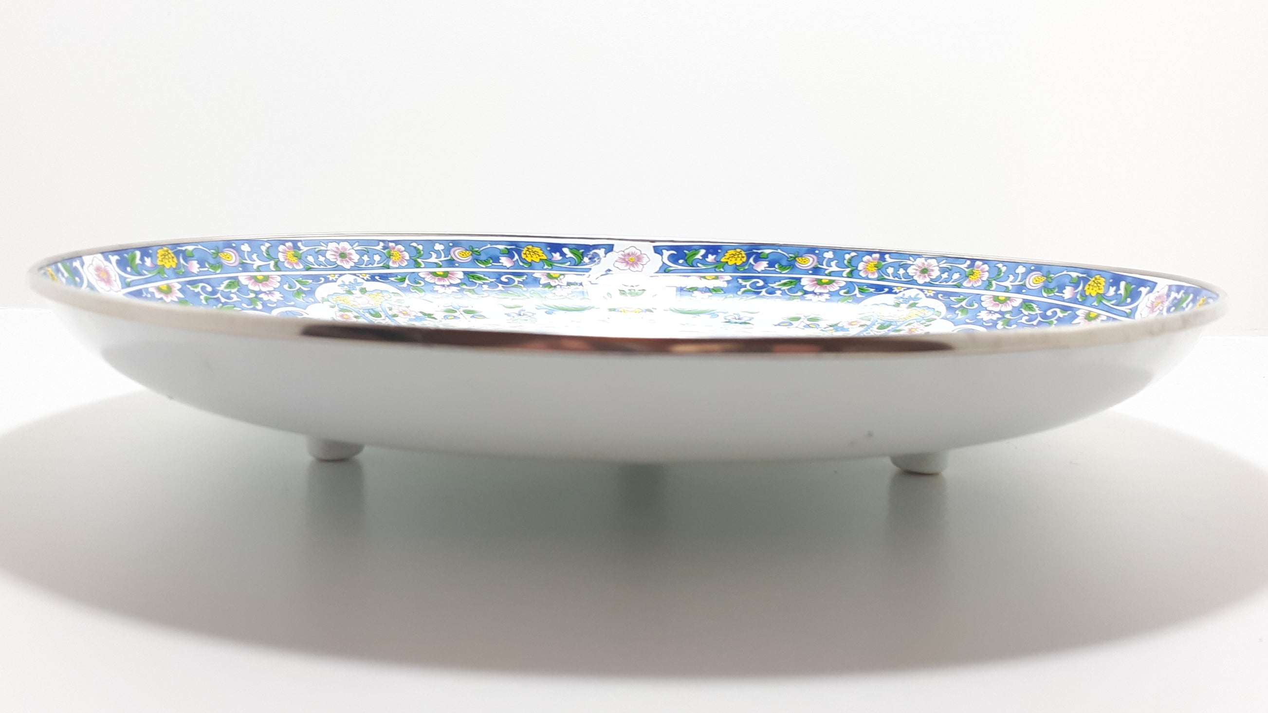 Contemporary Decorated Enamel Fruit Plate On 3 Feet