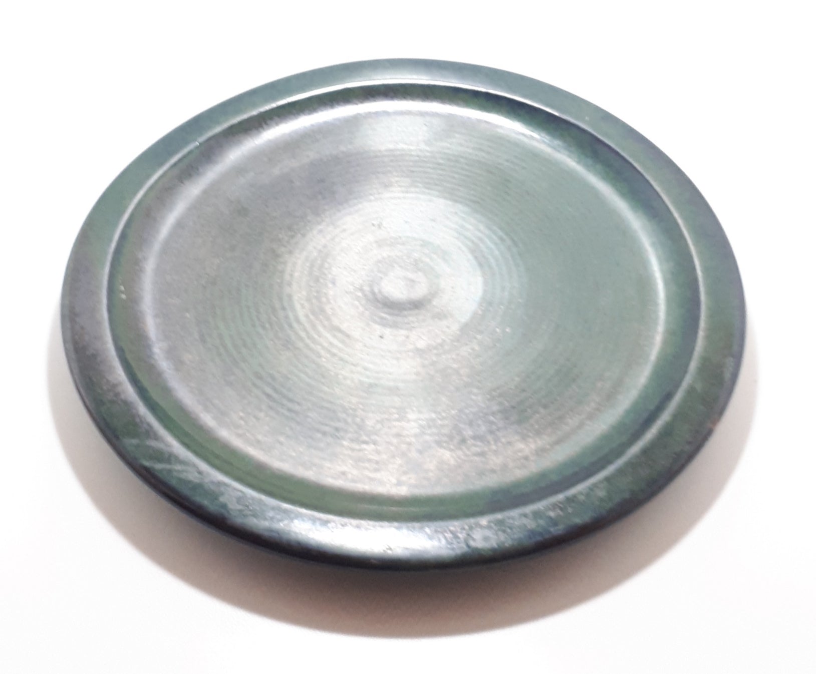 Large Vintage Liebowitz Studio Pottery Ceramic Platter In Deep Hunter’s Green Glaze & Spiral Patterning