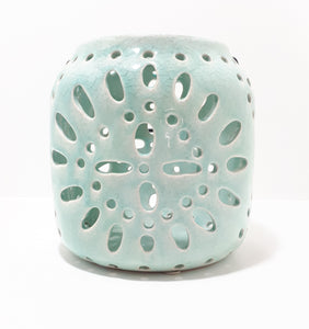 Contemporary Large Table Top Aqua Blue Candle Holder With Swing Handle