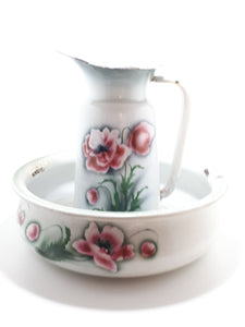 Vintage Enamel Basin & Pitcher