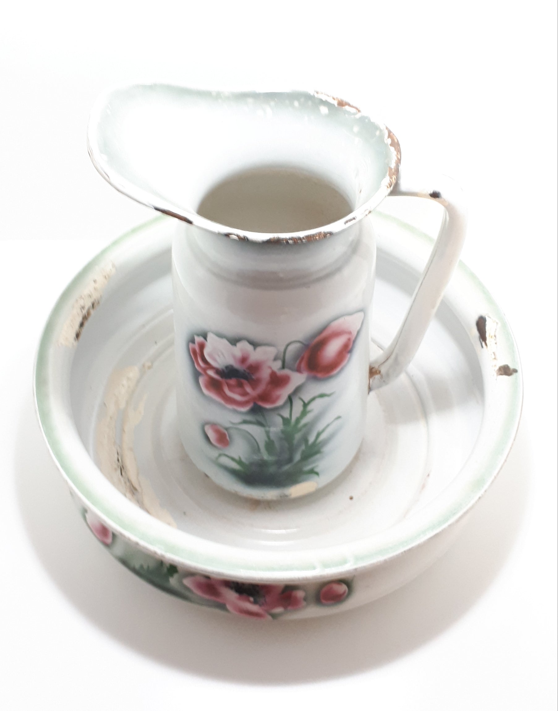 Vintage Enamel Basin & Pitcher