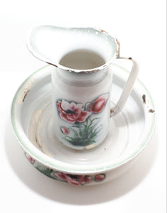 Vintage Enamel Basin & Pitcher
