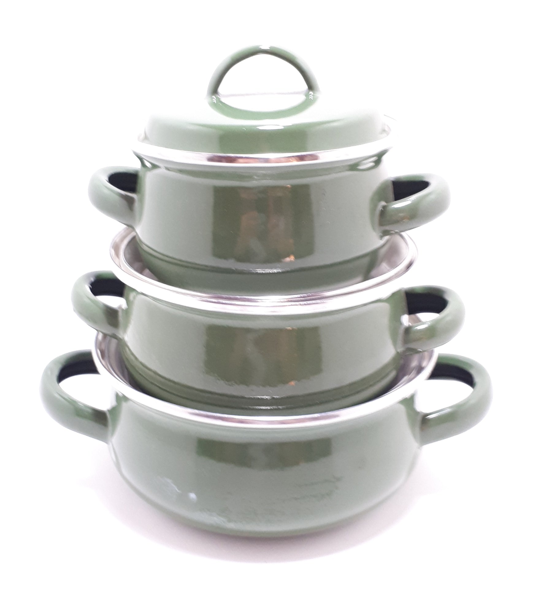 3 Piece Avocado Green Enamel Pot Set - Small
